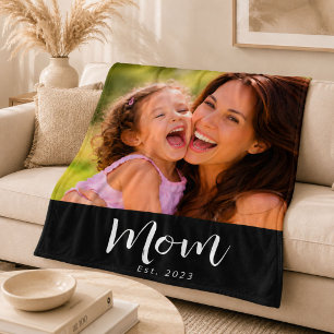 Mum Established Black Modern Script Photo Fleece Blanket