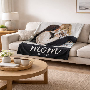 Mum Established Black Modern Script Photo Fleece Blanket