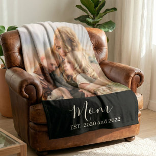 Mum Established Black Modern Script Photo Fleece Blanket