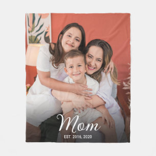 Mum Established Black Modern Script Photo Fleece Blanket