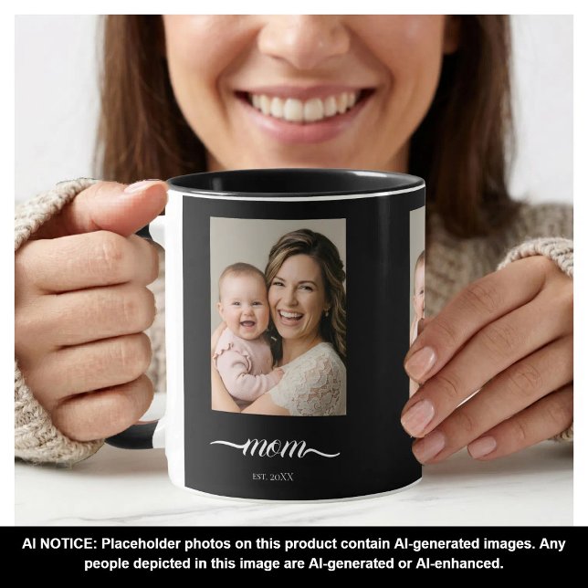 Mum Established Black Photo Custom Year  Mug (Creator Uploaded)