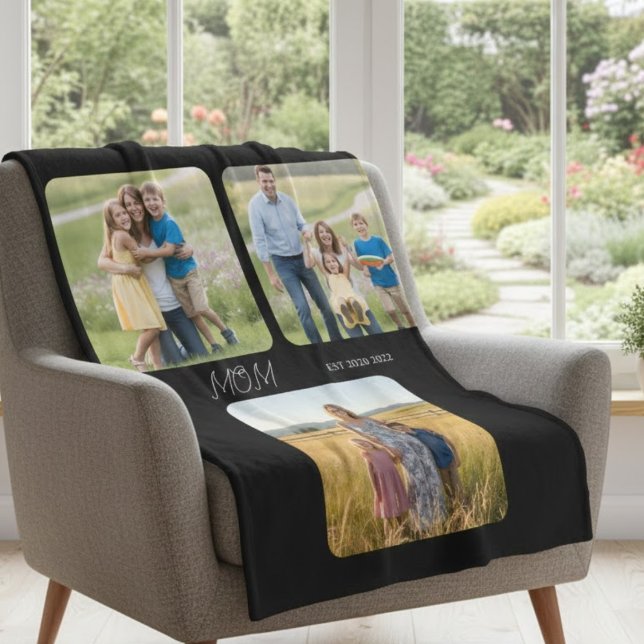 Mum Established Black Script 3 Photo   Fleece Blanket (Creator Uploaded)