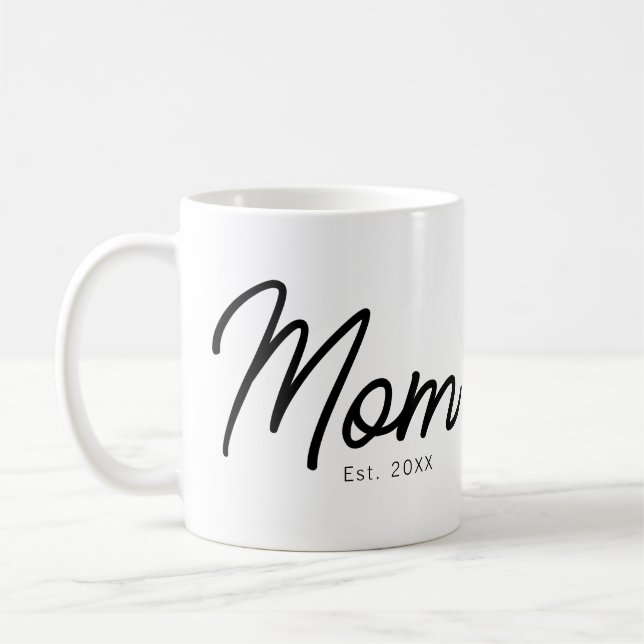Mum Established Black Script Minimal Elegant Coffee Mug (Left)