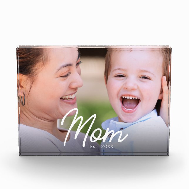 Mum Established Black Script Minimal Elegant Photo Block (Front)
