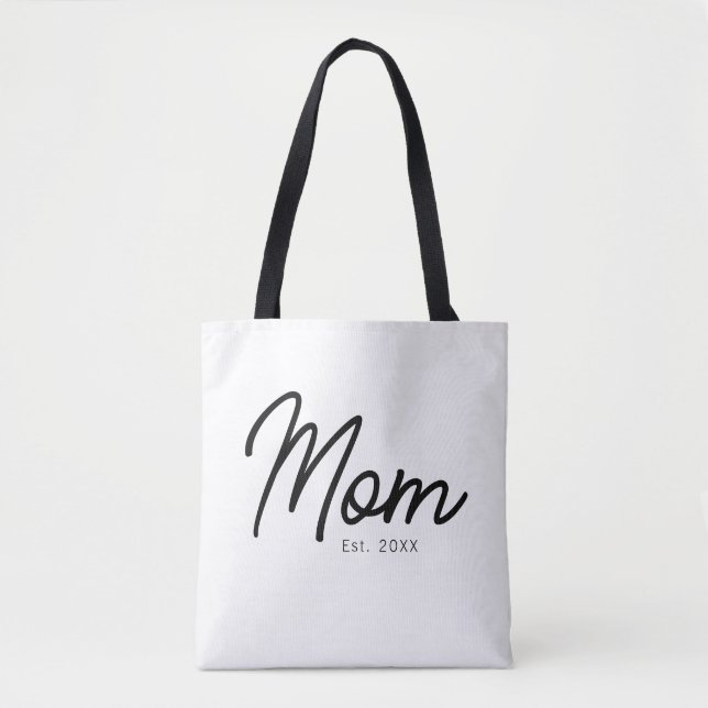 Mum Established Black Script Minimal Elegant Tote Bag (Front)
