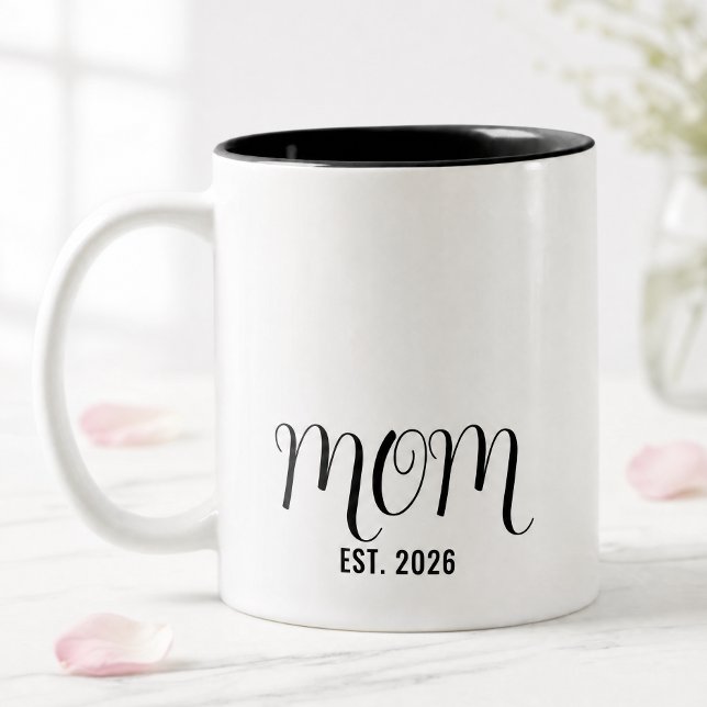 Mum Established Black Script New Mum Gift  Two-Tone Coffee Mug (Creator Uploaded)