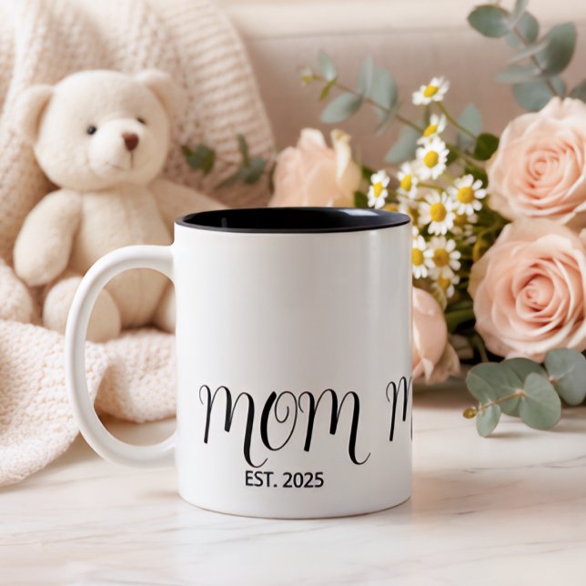 Mum Established Black Script New Mum Gift  Two-Tone Coffee Mug (Creator Uploaded)