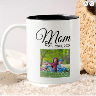 Mum Established Black Script Photo Gift Two-Tone Coffee Mug