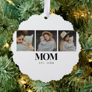 Mum Established Black Typography 3 Photo Tree Decoration Card
