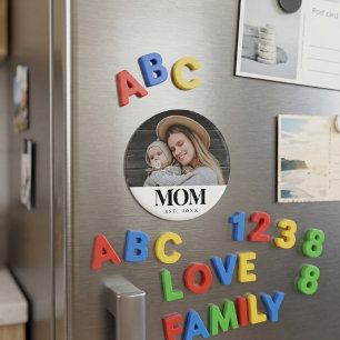 Mum Established Black Typography Photo Gift Magnet