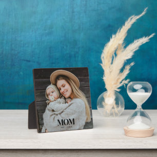 Mum Established Black Typography Photo Gift Plaque