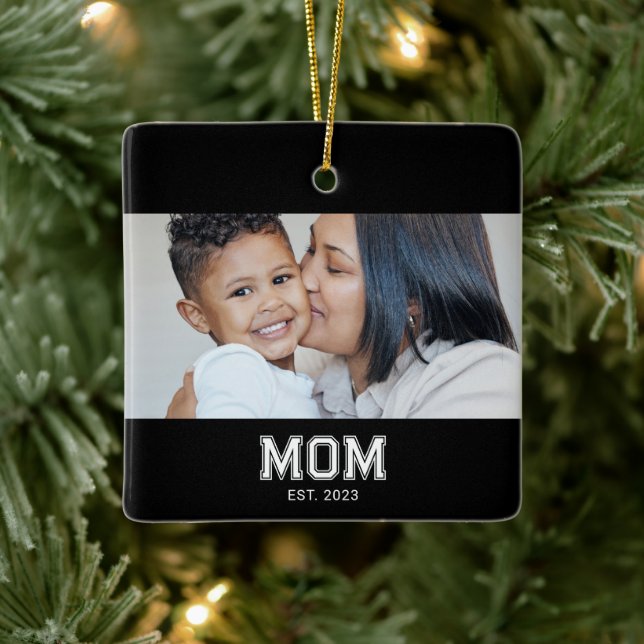 Mum Established Black White Bold Photo Ceramic Ornament (Tree)