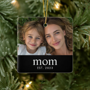  Mum Established Black White Modern Photo  Ceramic Ornament
