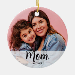 Mum Established Black White Script Photo  Ceramic Ornament