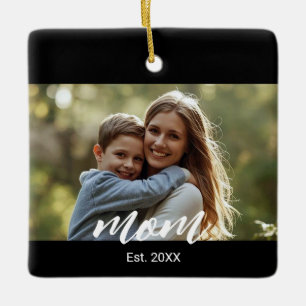 Mum Established Black White Script Photo Ceramic Ornament