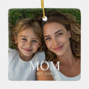 Mum Established Black White Script Photo Ceramic Ornament