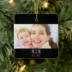 Mum Established Black White Script Photo  Ceramic Ornament
