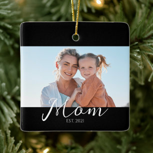 Mum Established Black White Script Photo Ceramic Ornament