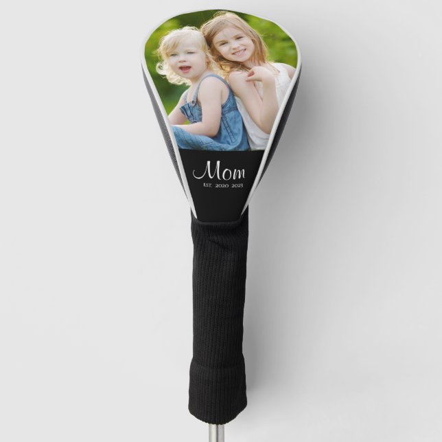  Mum Established Black White Script Photo Golf Head Cover (Front)