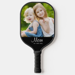 Mum Established Black White Script Photo Pickleball Paddle