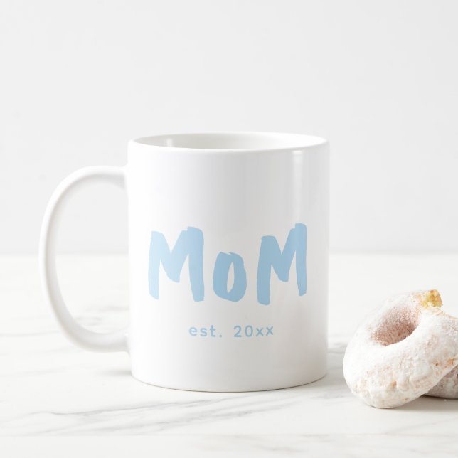 Mum Established Blue Typography New Mother Coffee Mug (With Donut)