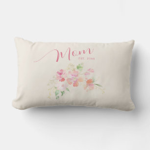Mum Established Blush Pink Floral Watercolor Beige Lumbar Cushion