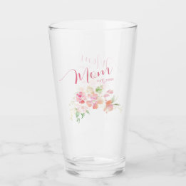 Mum Established Blush Pink Floral Watercolor Glass