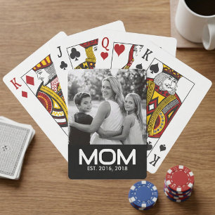 Mum Established Bold Black Photo Playing Cards