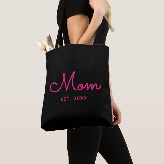 Mum Established Bold Pink Typography Tote Bag (Close Up)