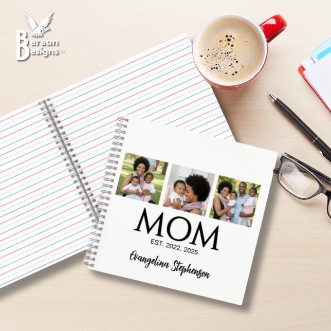 Mum Established Caps 3 Photo Journal (MOM ESTABLISHED 3-Photo Notebook with customizable photo and year. Ideal gift for Mother's Day. )