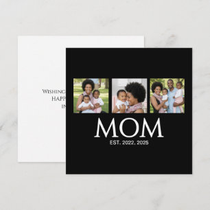 Mum Established Caps Black 3 Photo Mothers Day Holiday Card