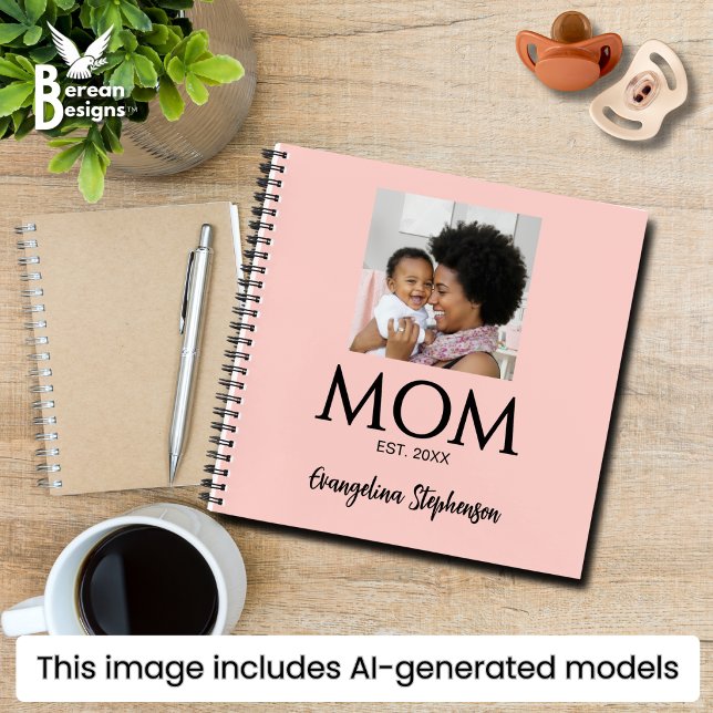 Mum Established Caps Pink Journal for Moms (Pretty blush pink MOM ESTABLISHED photo journal with custom name and year. Ideal Mother's Day gift.)