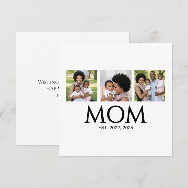 Mum Established Caps White 3 Photo Mothers Day Holiday Card (Front/Back)