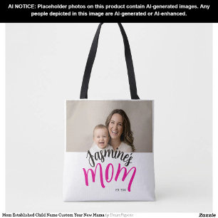 Mum Established Child Name Custom Year New Mama Tote Bag