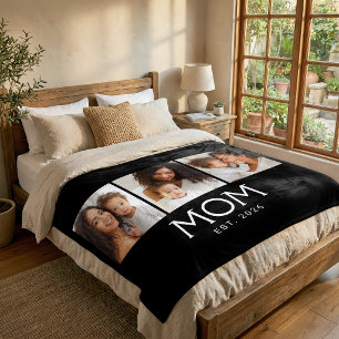 Mum Established Classic Typography Black 3 Photo Fleece Blanket