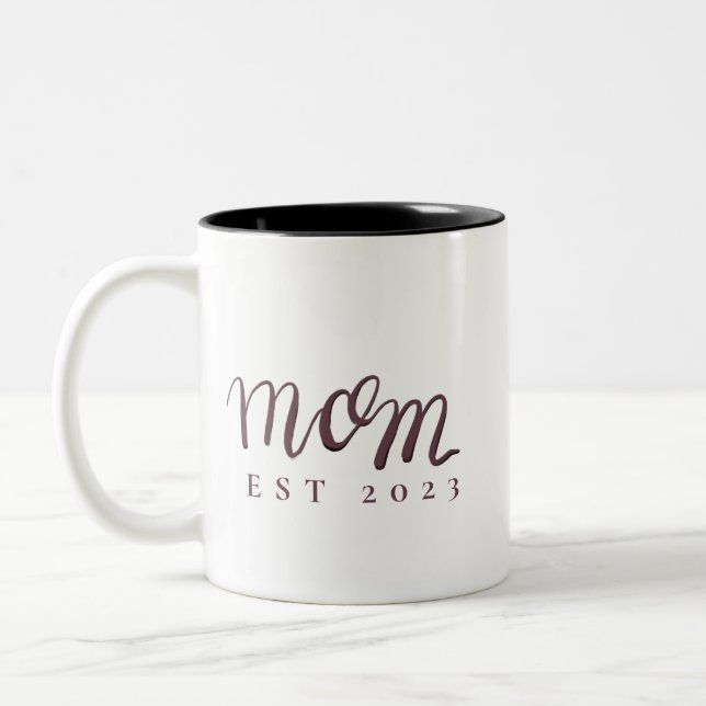 Mum Established Custom Name New Mum Gift Two-Tone  Coffee Mug (Left)