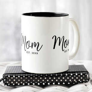 Mum Established Date Black Script New Mum Gift Fun Two-Tone Coffee Mug