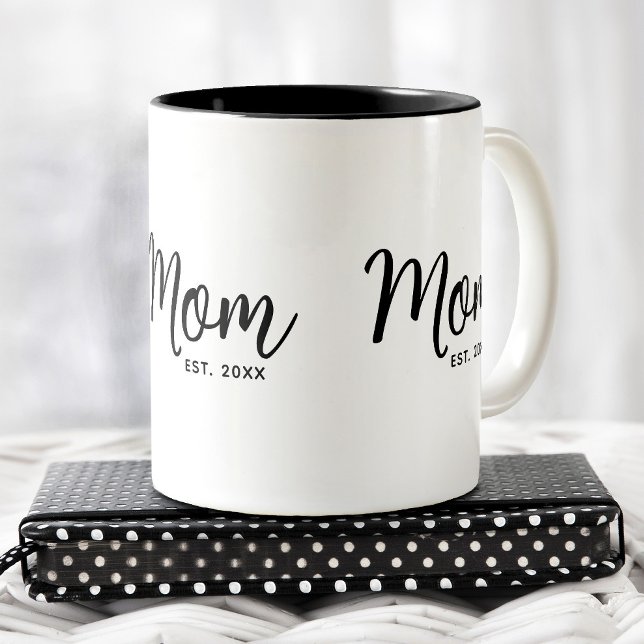 Mum Established Date Black Script New Mum Gift Fun Two-Tone Coffee Mug (Creator Uploaded)