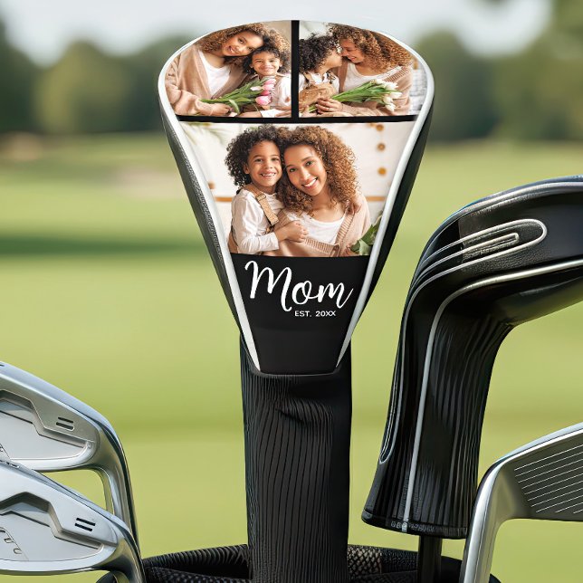 Mum Established Date Bold Script Modern 3 Photo Golf Head Cover (Creator Uploaded)