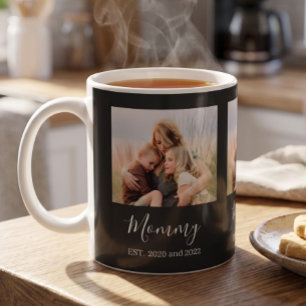 Mum Established Elegant Photo Script Black Coffee Mug