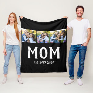 Mum Established Elegant Script Black 3 Photo Fleece Blanket