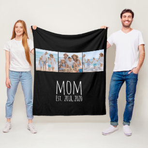 Mum Established Elegant Script Black 3 Photo  Fleece Blanket