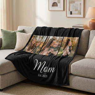 Mum Established Elegant Script Black 3 Photo Fleece Blanket