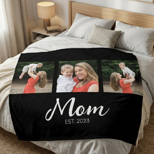 Mum Established Elegant Script Black 3 Photo Fleece Blanket