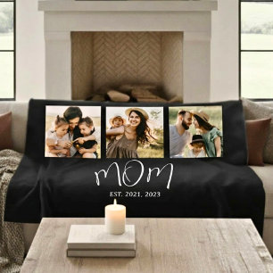 Mum Established Elegant Script Black 3 Photo Fleece Blanket