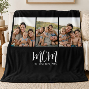 Mum Established Elegant Script Black 3 Photo Fleece Blanket