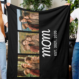 Mum Established Elegant Script Black 3 Photo Fleece Blanket