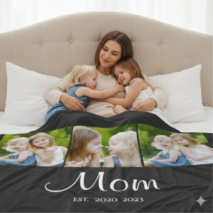 Mum Established Elegant Script Black 3 Photo Fleece Blanket