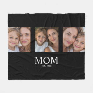 Mum Established Elegant Script Black 3 Photo Fleece Blanket