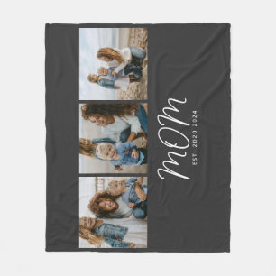 Mum Established Elegant Script Black 3 Photo Fleece Blanket